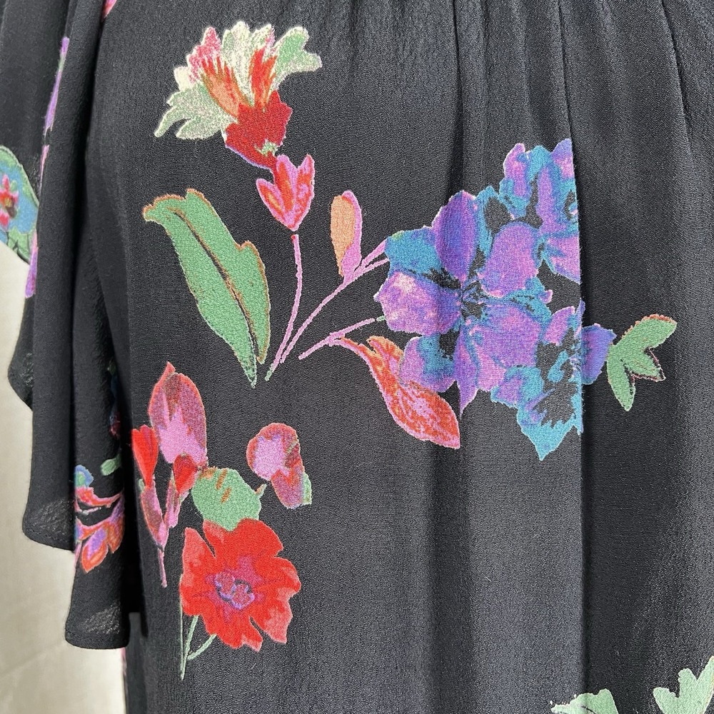 Maeve Anthropologie Prato Flutter Sleeve Blouse Top‎ XS Black Boho Trendy Casual - Picture 4 of 11